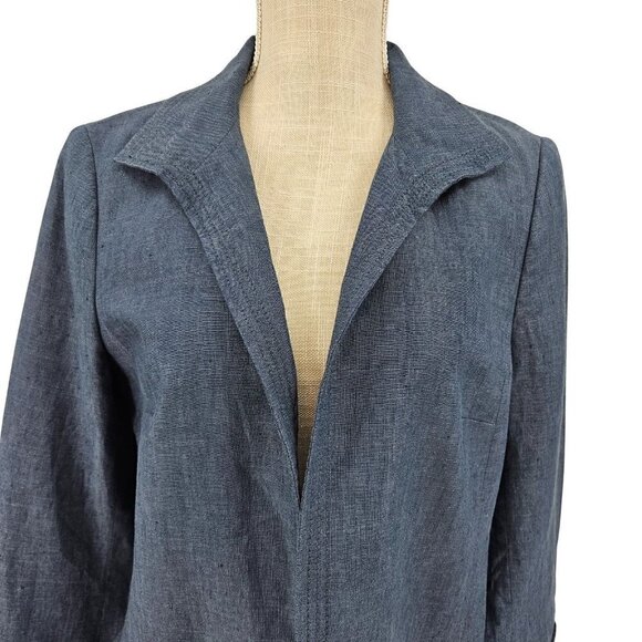 Talbots Linen Open Front Blazer Jacket Blue Women’s Size 8 Lightweight Career - Picture 3 of 9